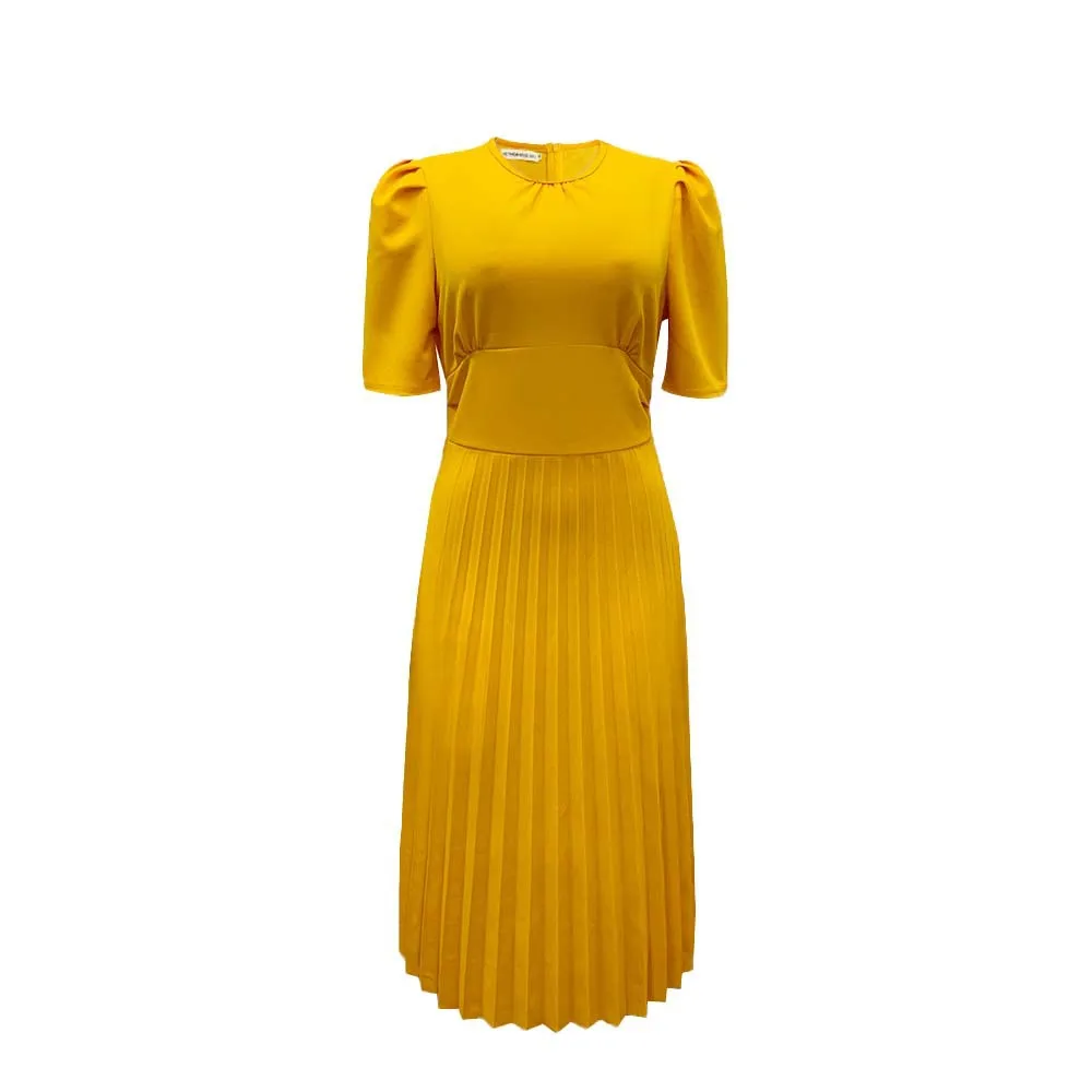 Summer Red Lovely A Line Pleated Dress Ladies Office Dress African Women Casual Dresses