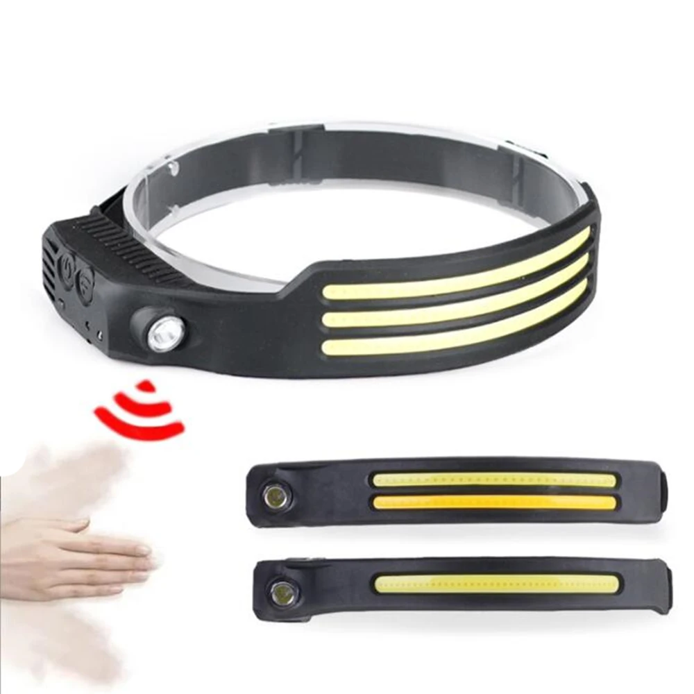 Waterproof Camping Helmet Flashlight Headlight Silicone COB Sensor Head Lamp Light Type-c Rechargeable Led Headlamps