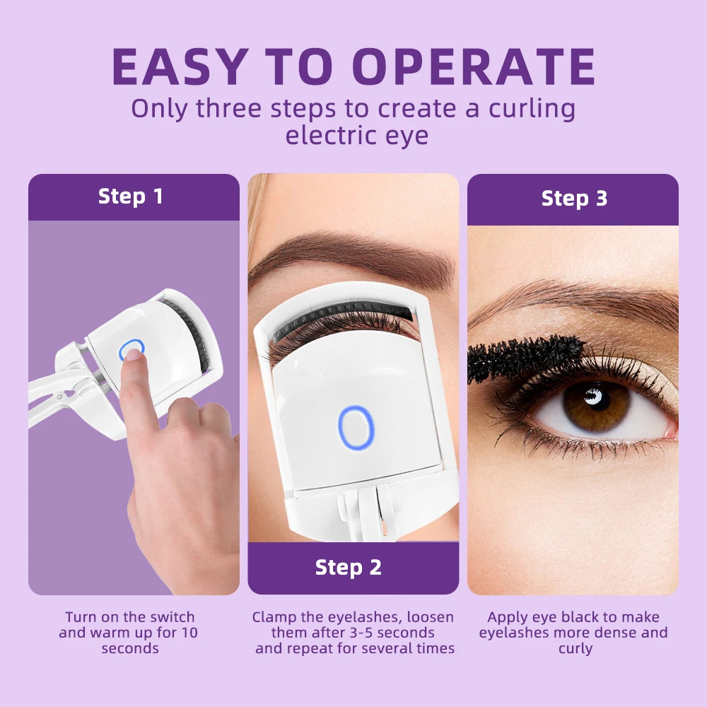 Best Seller 2023 New Arrivals Curler Eyelash Perm Temperature Control Makeup Tools Mini Portable Electric Heated Eyelash Curler