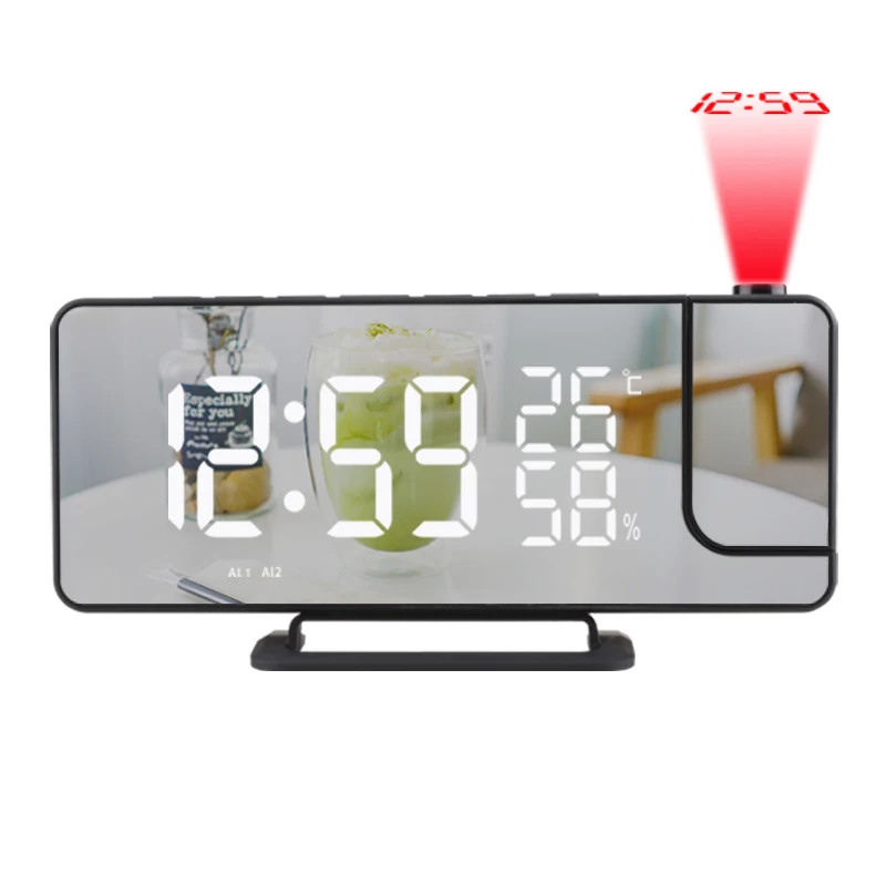 Auto photosensitive 180 degree rotation projection alarm clock weather station for ceiling wall bedrooms