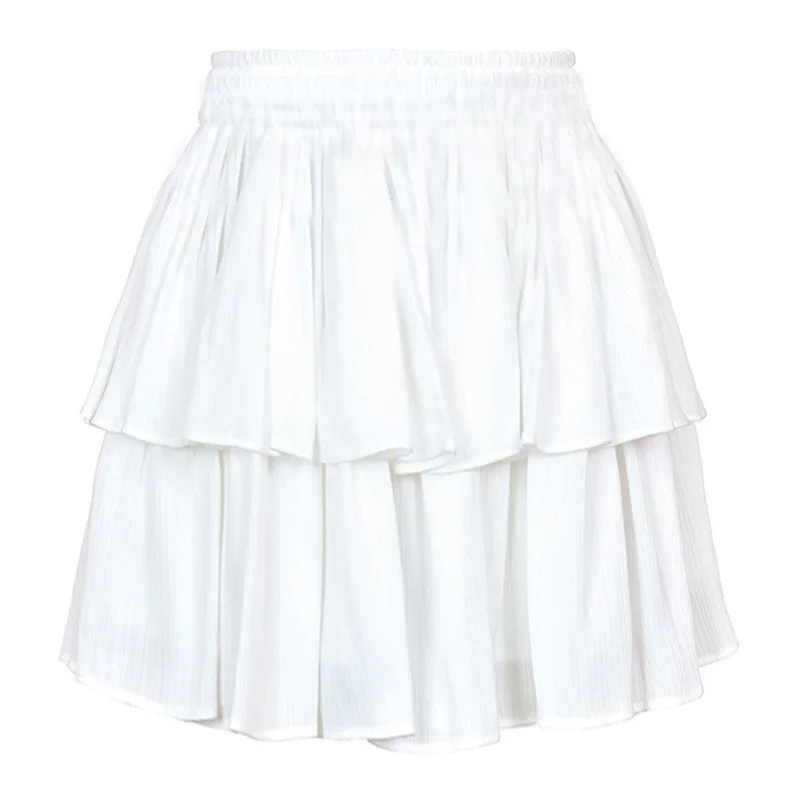 Women High Waist Tiered Ruffle Short Skirt Smocked Layered Elastic Waist A-Line Mini Skirt