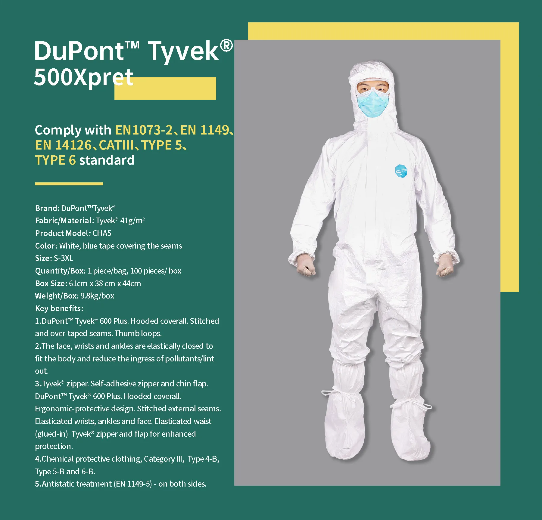 Disposable Ppe Suite Protective Coveralls Tyvek Jumpsuit