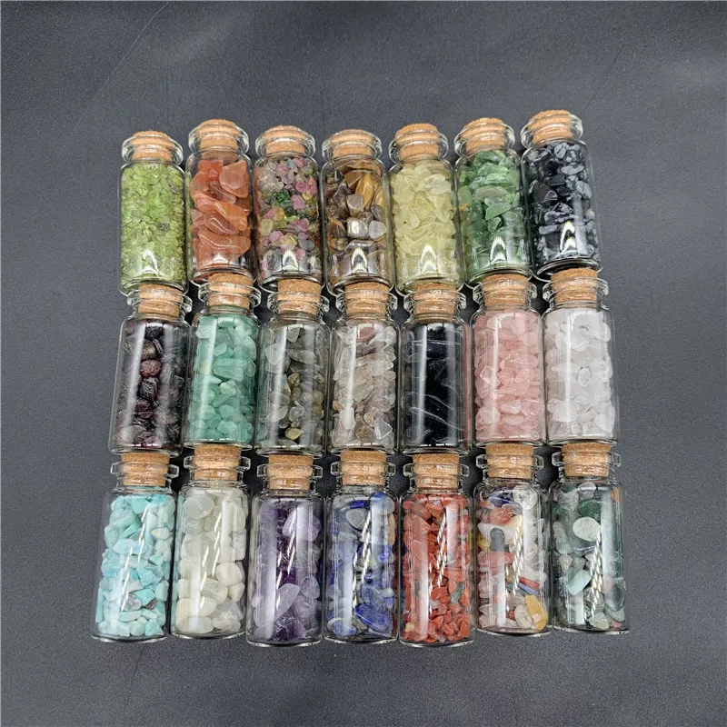 Natural crystal quartz chips tiny bottles gemstone stone bottle with reki healing crystal chips inside crystal craft