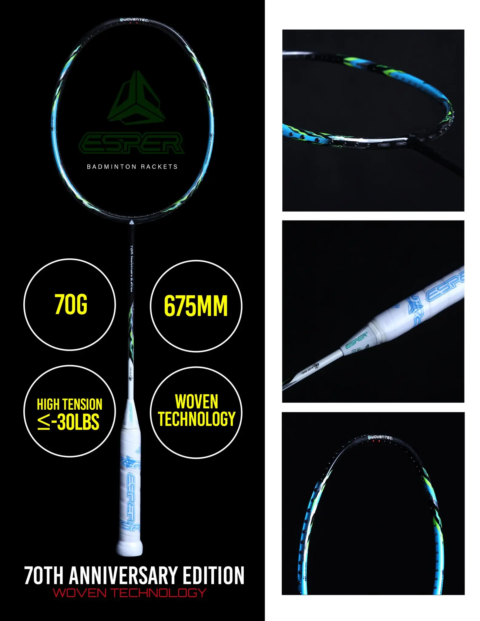 Konmat Sports Factory 70th Anniversary Badminton Rackets JapanToray 700 Carbon Fiber 4U + 7U PU Super Light 30LBS Woven Rackets