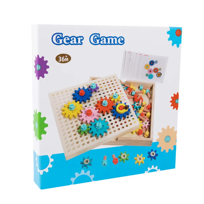 Wholesale Wooden Gear Toys Educational Color Cognition Matching Nut Gear Puzzle for Kids Early Learning and Fine Motor Skill