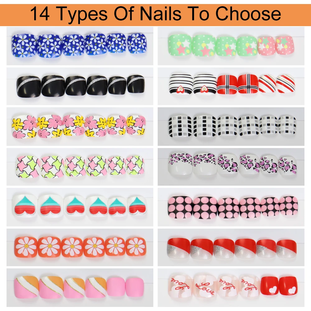 24PCS New False Toenail Design Toe Nail Tips With And Luxury French Artificial Colour Removable Nail Art Toes Press On Nails