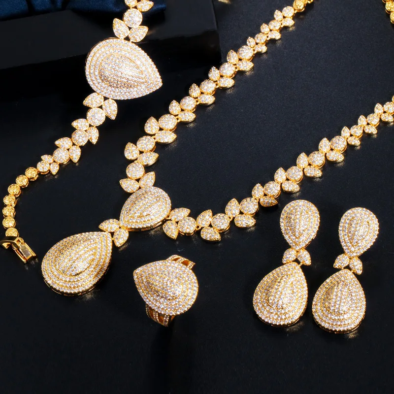Newest Deluxe 18k gold plated  AAA zircon indian bridal jewelry set