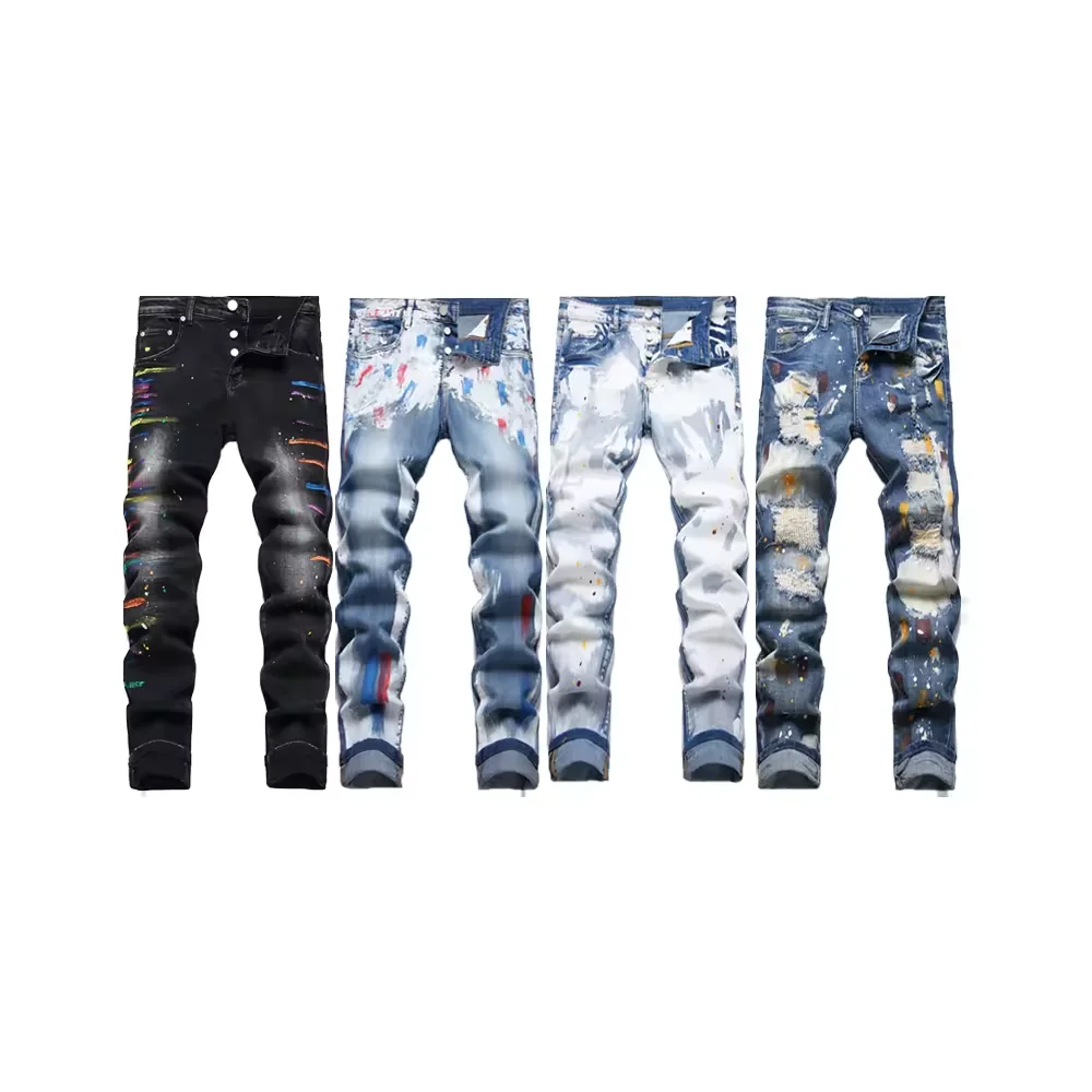 Purple Designer Brand Fashion Ripped Stacked Jeans Men Custom Slim Fit jeans men Denim