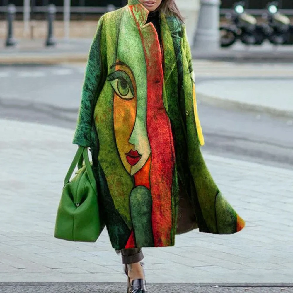 Light Fashion artistic style Mid-length Trench Overcoat  for Women 2023 Long Sleeve Polo Printed coat For Spring Autumn