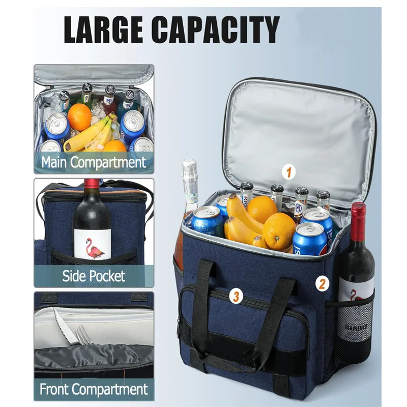 Insulated Cooler Bag Soft Collapsible Lunch Bag  Large Lunch Cooler Bag Camping Cooler for Picnics