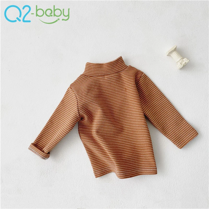 Q2-baby 2494 производитель детской одежды детская зимняя рубашка в полоску детские Топы с длинным рукавом