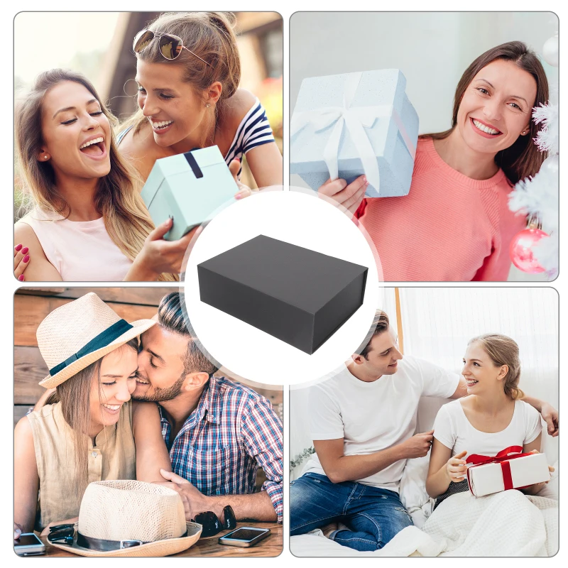 New Custom Printing Luxury Rigid Folding Black Paper Packaging Magnet Closure Lid Cardboard Foldable Magnetic Gift Box with Logo