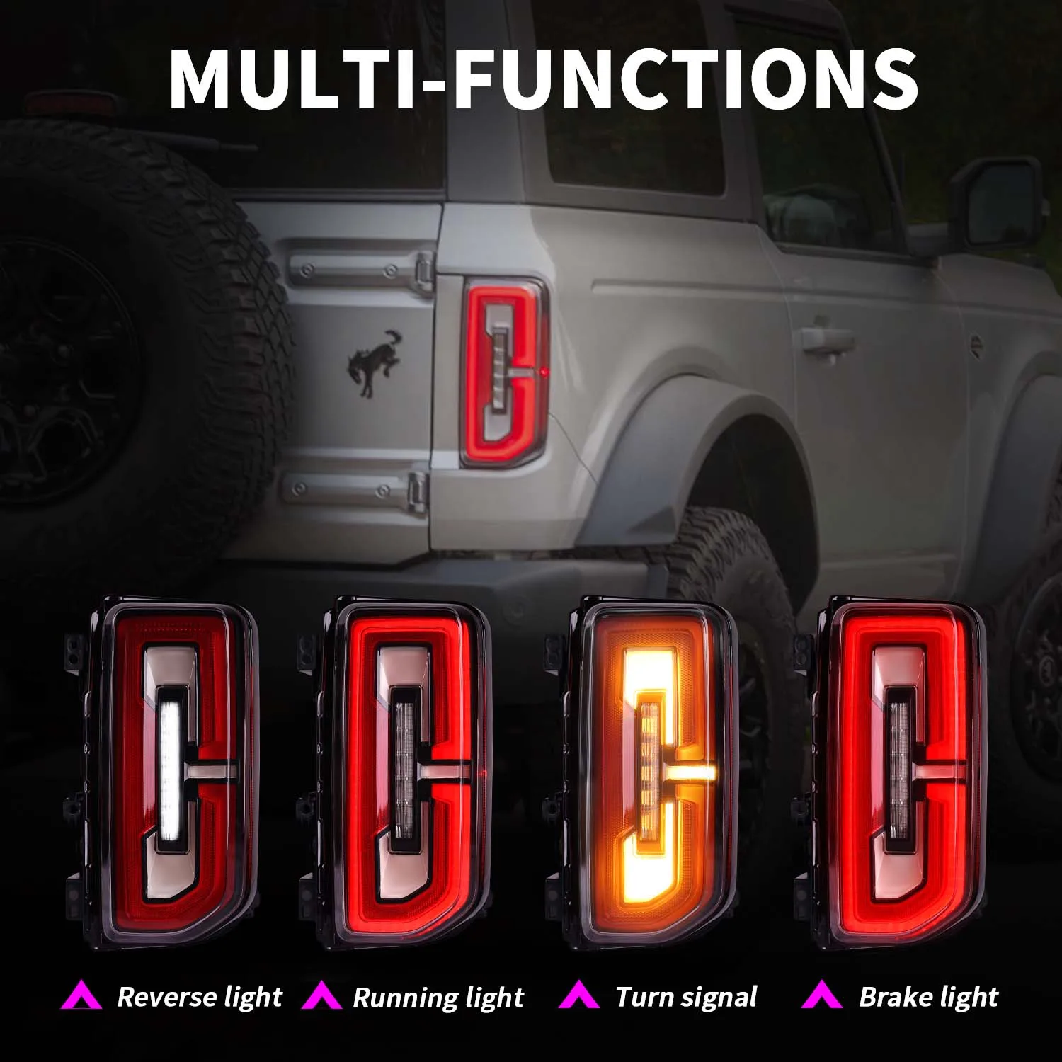 Archaic Full LED Ford Bronco Rear Lamp with Sequential Turn Signal Car Lights For Ford Bronco 2021 2/4 Door Taillights