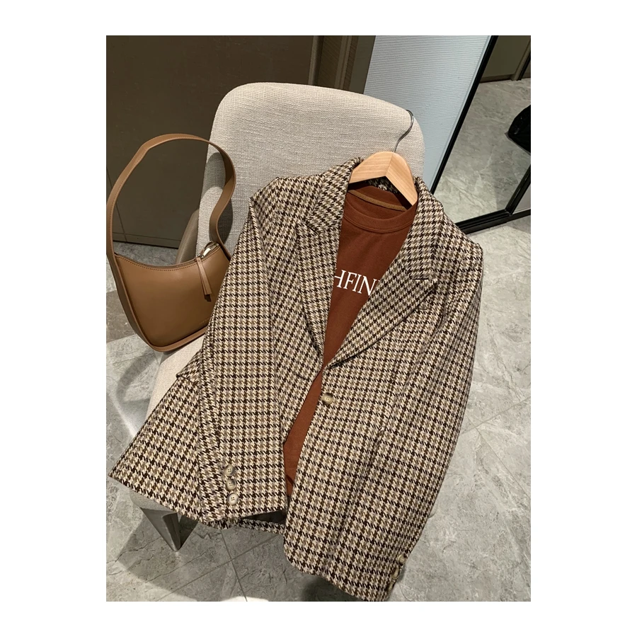 
Factory Top Quality Supply Houndstooth Plaid Ladies Wool Suits 