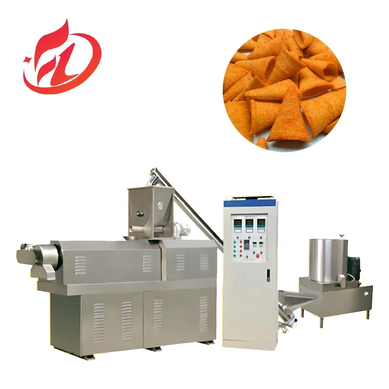 Full Automatic Fried Puff Corn Bugles Chips Food Extruder  Double screw bugle chips processing machine