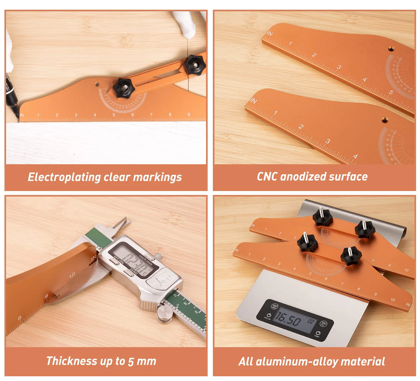 Adjustable Measurement Gauge for Stairs Risers Shelves Partition with Length Marking and Angle Stair Tread Template Tool