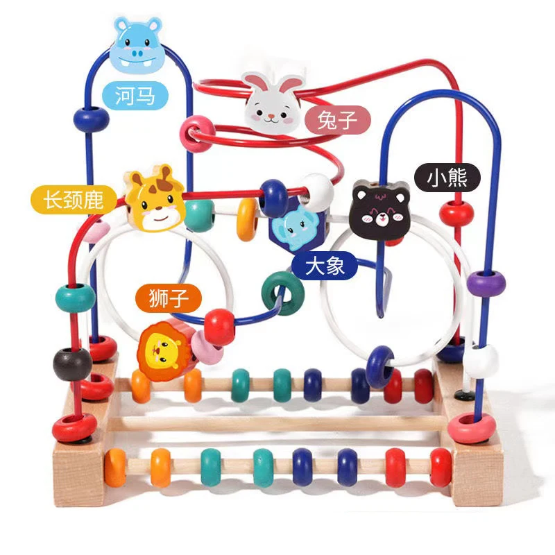 Factory Price New fruit beading blocks game educational building blocks toys wooden fruit animal beads game kids