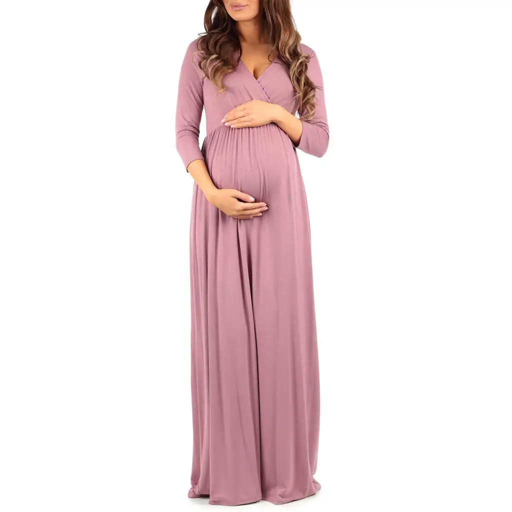 Custom maternity 3/4 sleeve ruched empire waist pregnancy baby showers casual dress