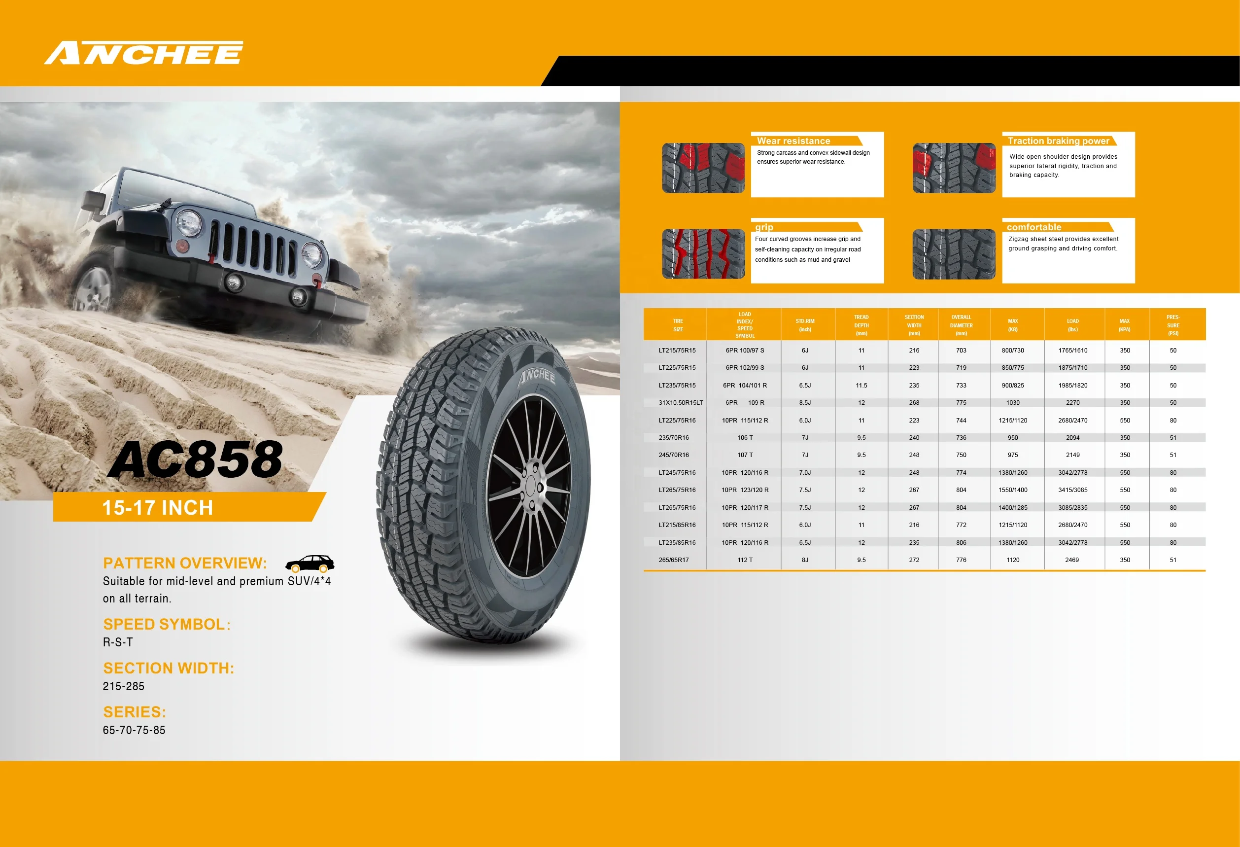  Китайские автомобильные шины ANCHEE ANNAITE LT245/75R17 с сертификатом