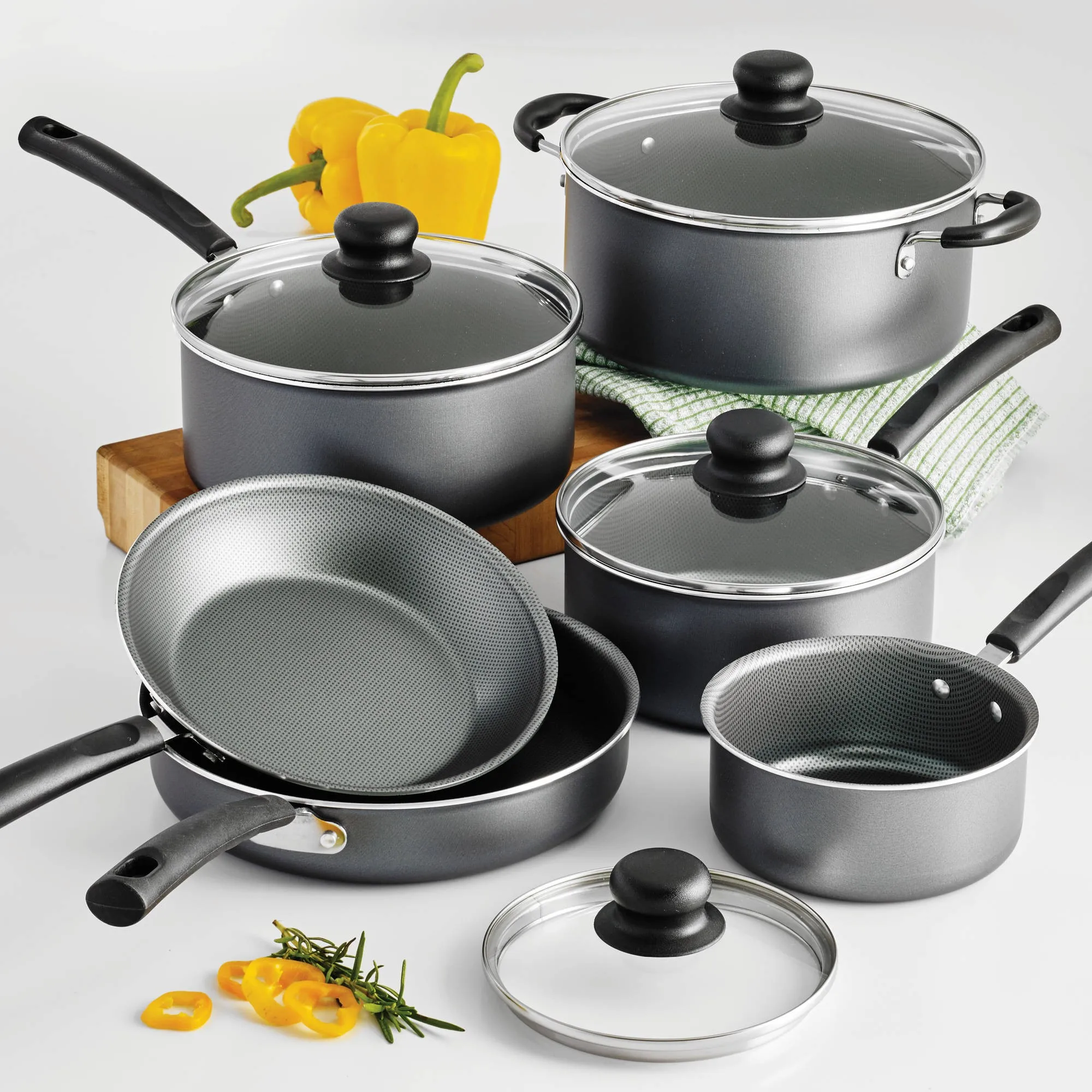 10pc Aluminum Non Stick Cookware Wok Medical Stone Gift Set Nonstick Aluminum Cookware Set with Prestige Tools