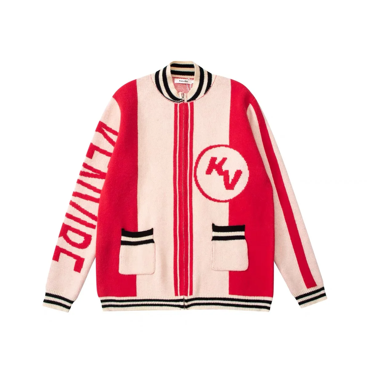 Wholesale custom logo red oversized tapestry cashmere sweater high quality zip up cardigan sweater for men