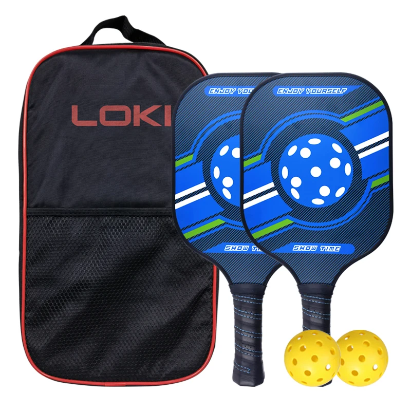 Fiber glass pp inner 2 rackets 1 carry oxford bag pickleball paddles set with balls