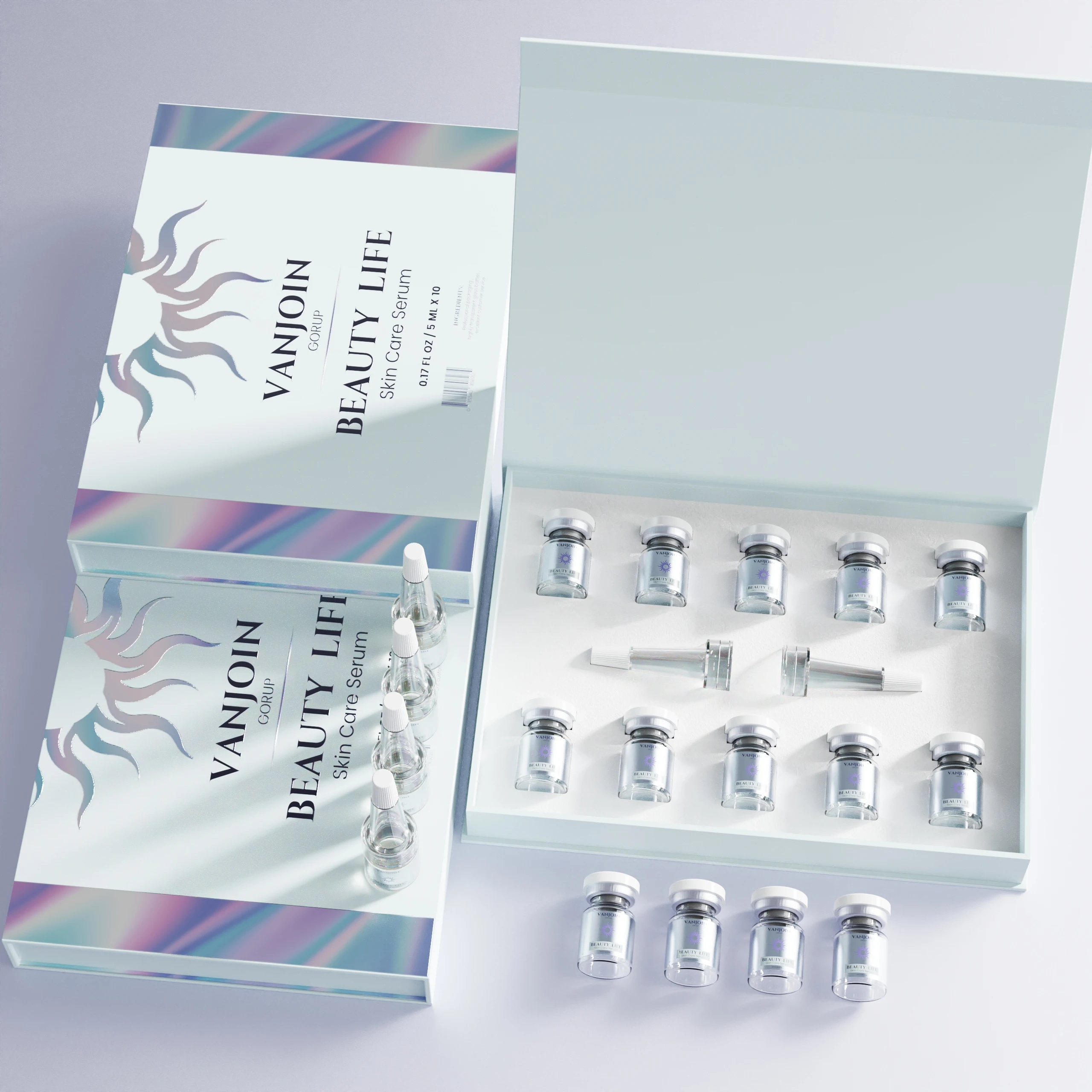custom 10-pack 5ml empty glass vials high quality luxury 0.17oz skin care serum set with customized gift box packaging