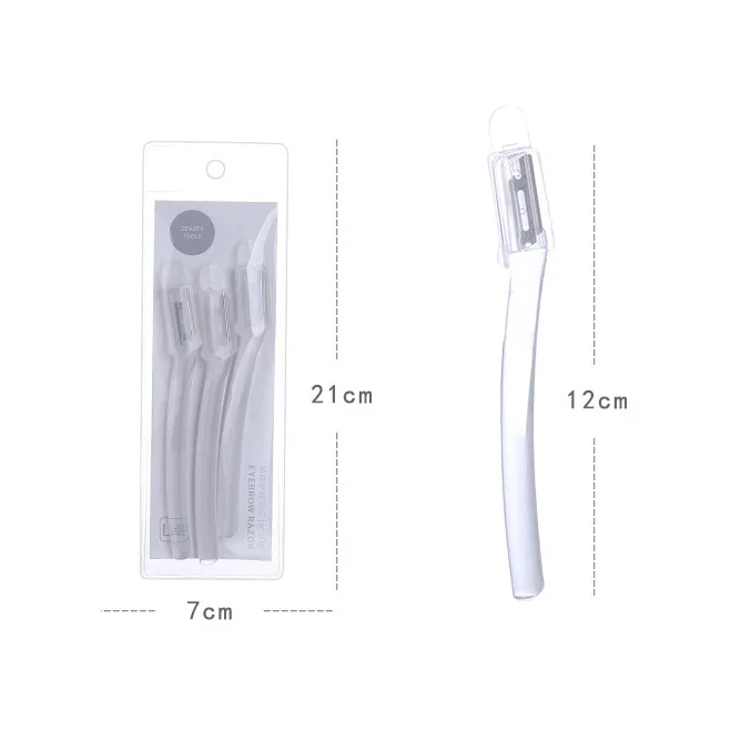 New design 3pcs Eyebrow Razors Face Hair Remover Shaver Trimmer Shaper Wholesale Transparent Facial Eyebrow Razor For Women A947
