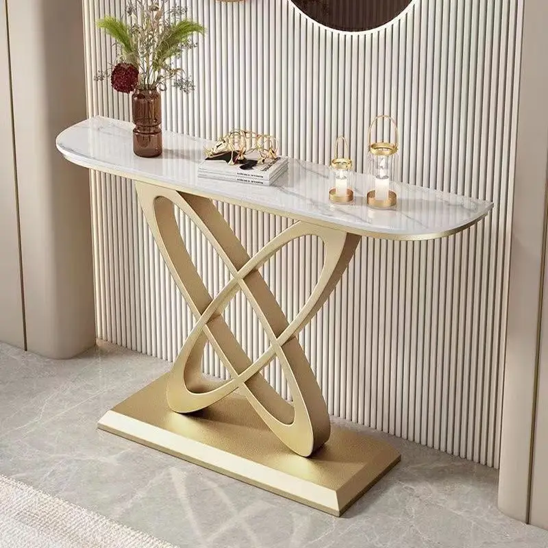 Gold Mirror Narrow Elegant Hallway Metal Wooden Modern Side Console Table
