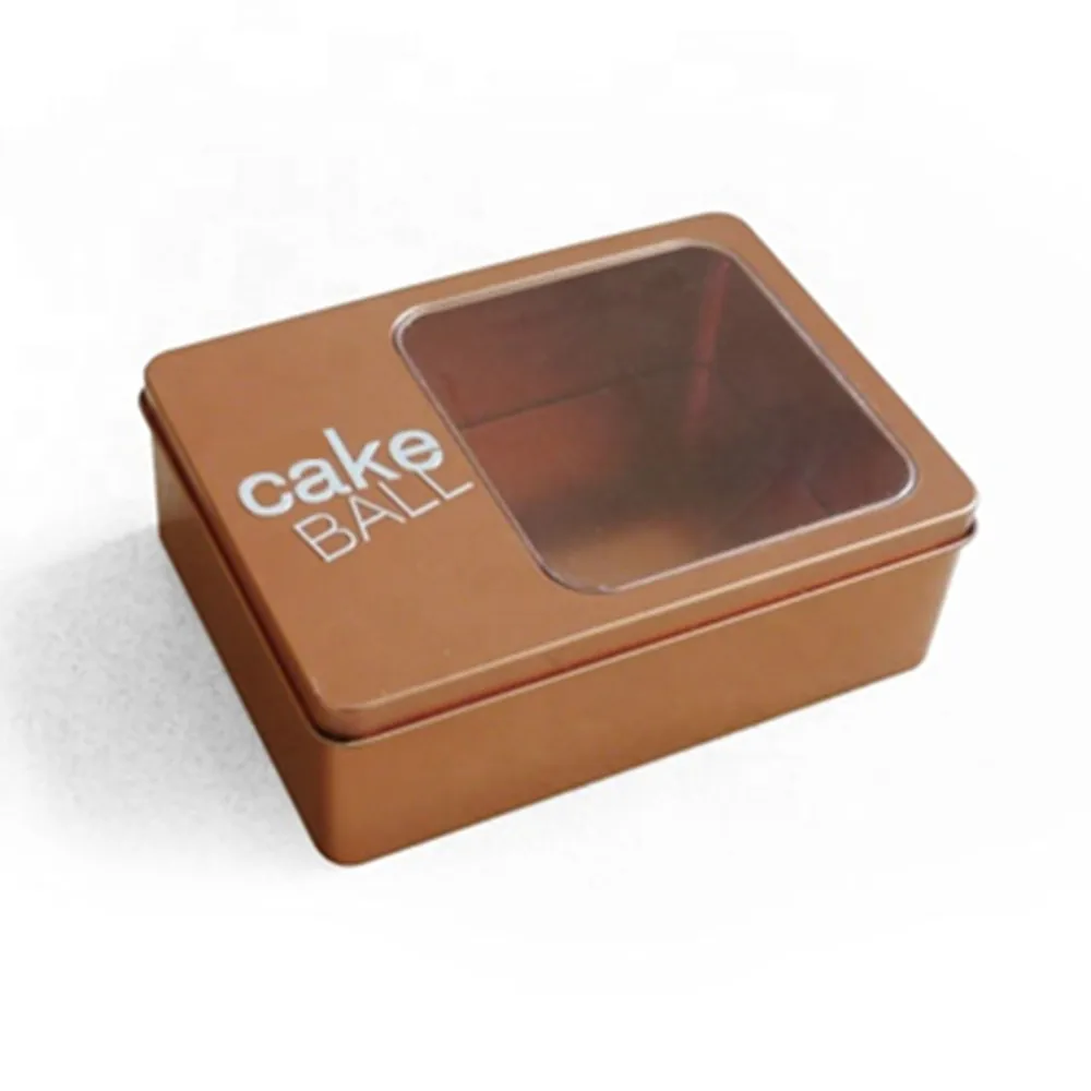 Factory Custom Tinplate Container Metal Rectangle Can Cake Tin Box For Cake With Window Lid