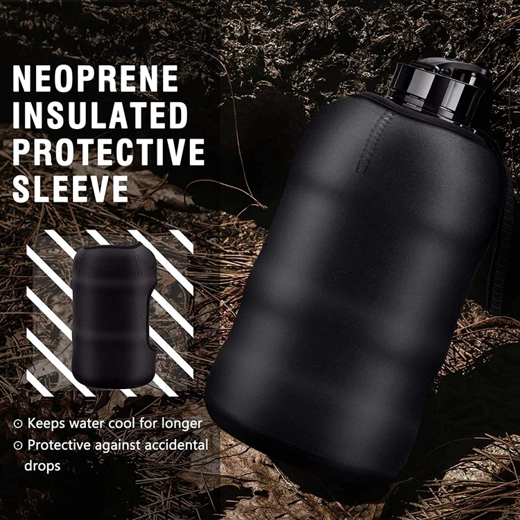 Customization Half Gallon and Straw lid BPA Free Sports Water Bottle Jug with Handle 2.2L Water Bottle with Sleeve