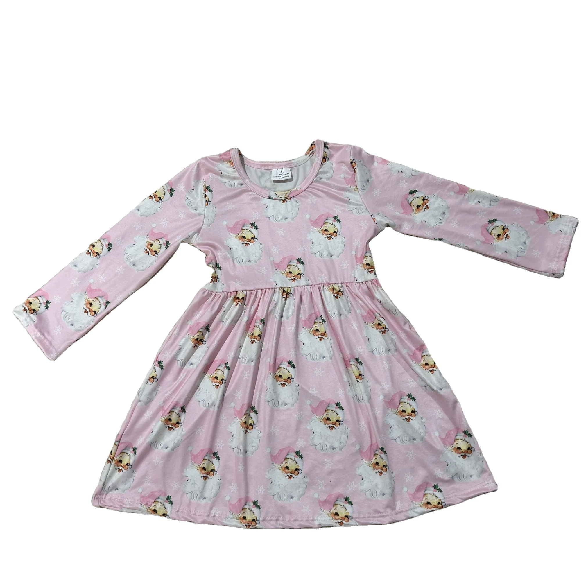 Wholesale children clothing boutique hot selling milk silk  house print Christmas  dress for kids girl 4 to 5 years old