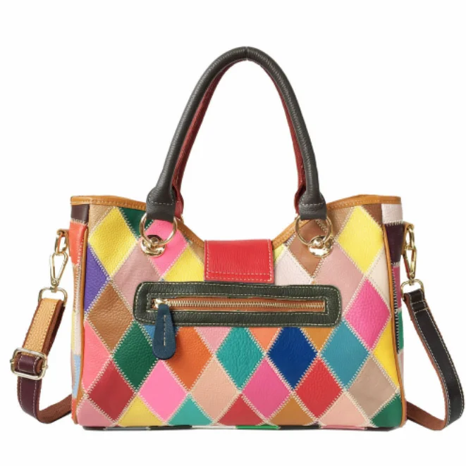 2022 popular new trendy fashion large capacity shoulder woven cow genuine leather bag patchwork tote bag women