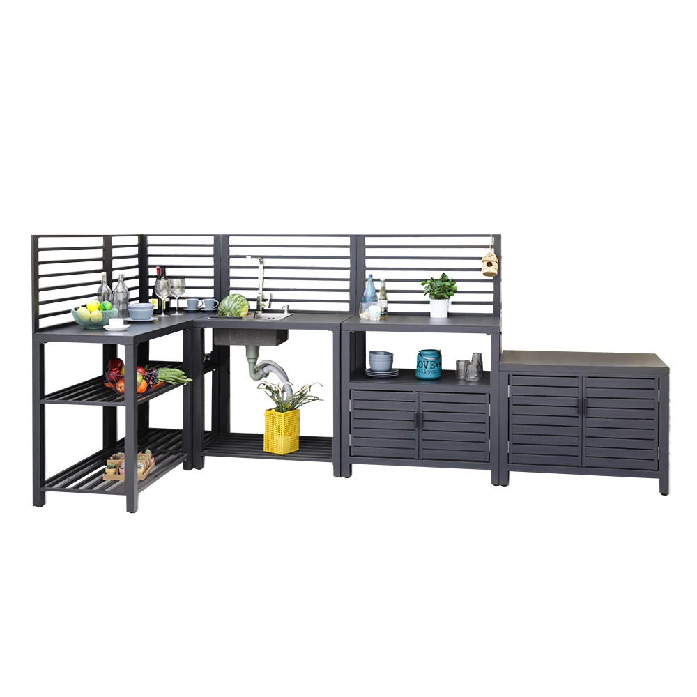 Wholesale Black Drawer Commercial Outdoor Kitchen Aluminum Garden Modular Outdoor Kitchen Island Bbq Outdoor Kitchen Cabinet Set