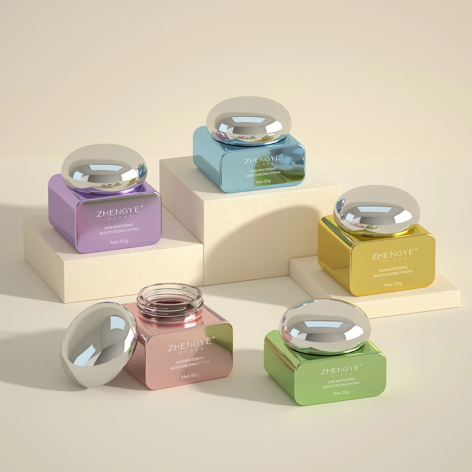 30g 50g Cosmetic Luxury Square Shape Cosmetic Packaging Container Empty Glass Cream Jars for Cosmetic