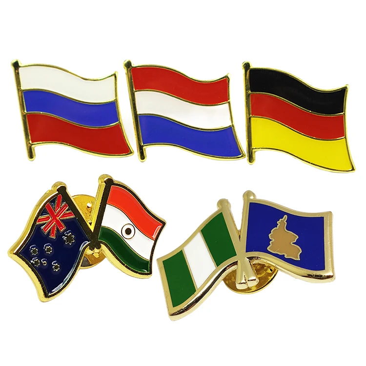 Factory Price Uae Kuwait Custom Metal Brooch Pin Crossed Magnetic Country National Flag Hard Enamel Pin Badge