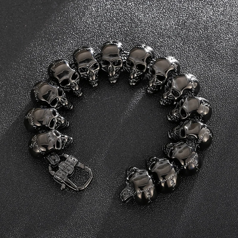 KALEN Wholesale Skull Link Bracelet Necklace Mens Stainless Steel Large Biker Gothic Style High Polished
