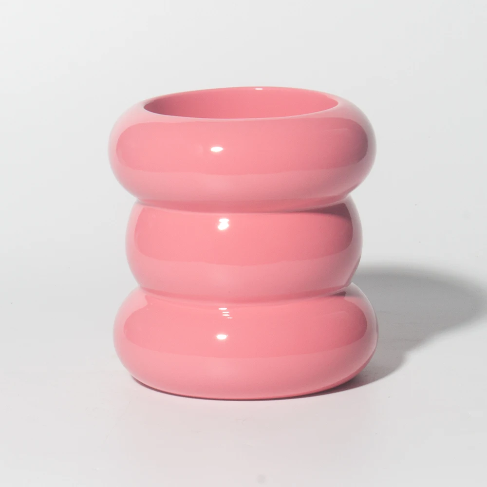 Pink Shiny Luxury Cylinder Candle Jar Wholesales Concrete Empty Candle Container for Easter Cement Candle Vessels