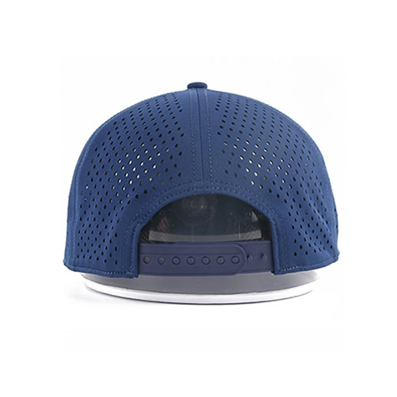 Blue Mens Laser Cut Hole 6 Panel Structured Flat Bill 3d Embroidery Custom Baseball Caps Snapback Caps Hat Trucker Hats