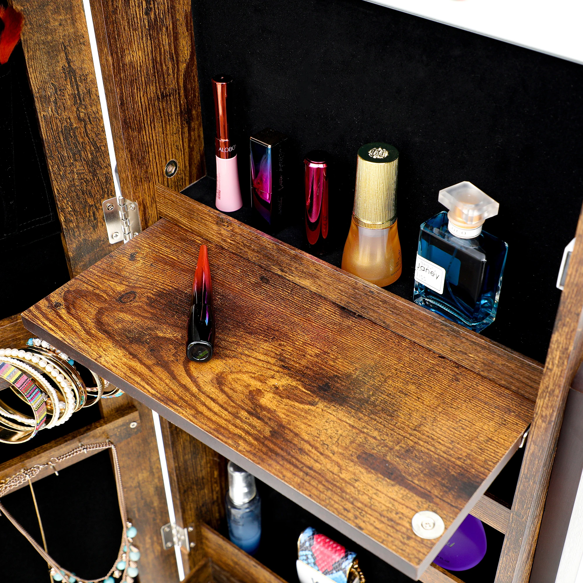 Docarelife Fashion Simple Jewelry Storage Mirror Cabinet with LED Lights for Living Room or Bedroom