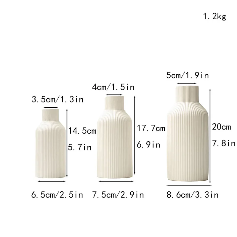 Luxury White Ceramic Vase Set of 3 Pieces Nordic Modern Vase for Flowers for Home Decoration