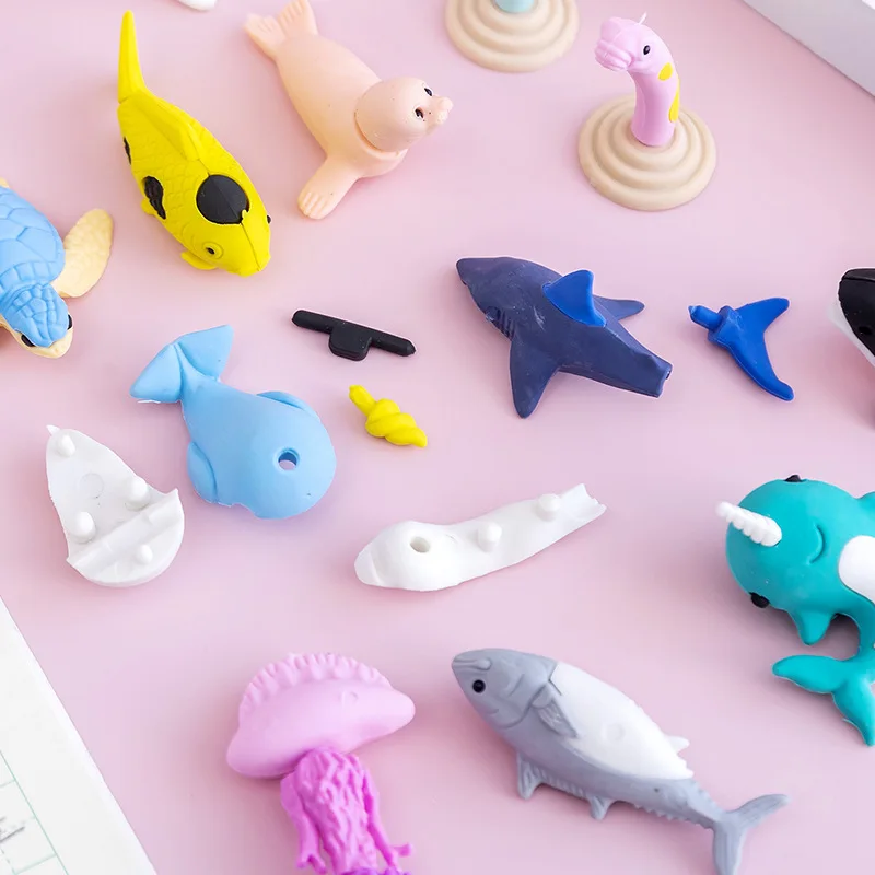 Creative 3D rubber sea lion shark shape underwater sea eraser for school
