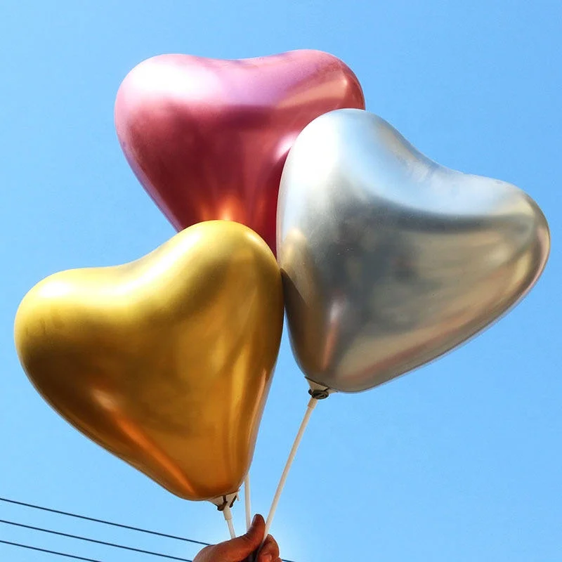 Wholesale Golden Balloon Set Heart Shape Valentine Chrome Latex Balloon Party Decorations Wedding Balloons