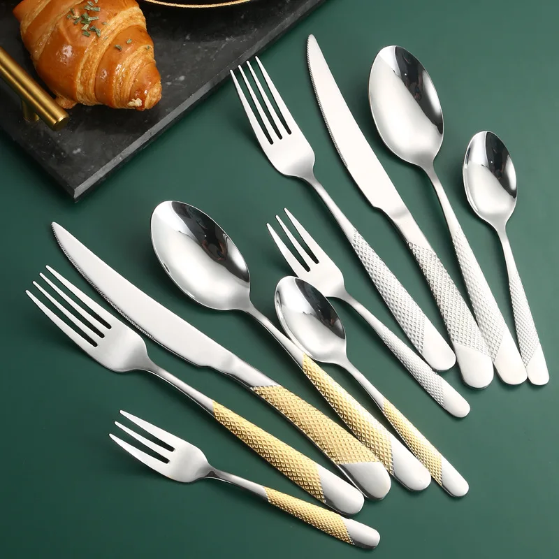 Hot Selling Cutlery Set Stainless Steel Steak Knife Fork Spoon Gold Silverware Stainless Steel Wedding Flatware Set