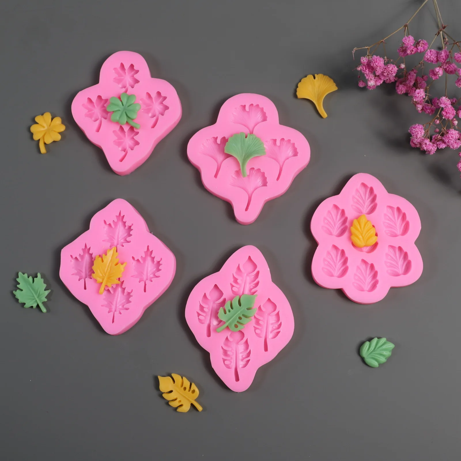 Besafe Mini Ginkgo Leaf Maple Leaf Turtle Back Leaf Clover Silicone Molds for DIY Cake Fondant Chocolate Biscuit Cookies