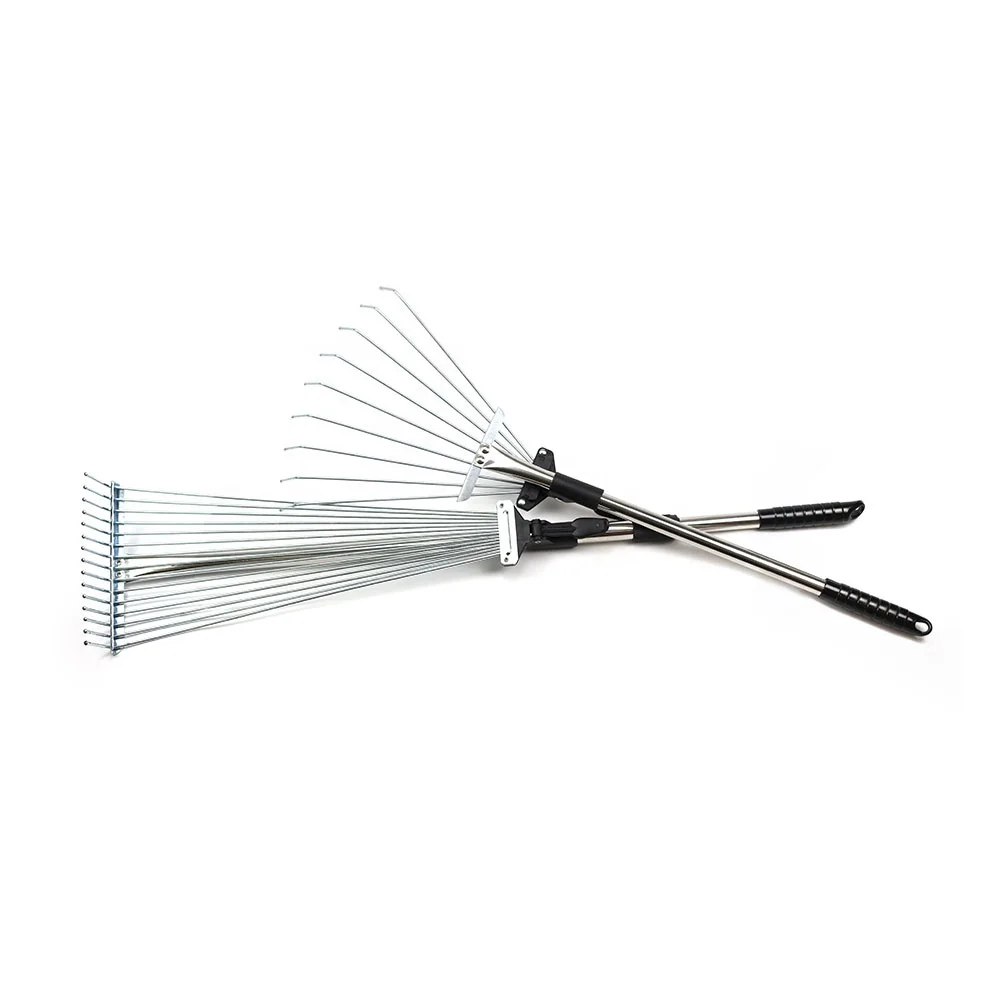 Hot selling garden leaf grass lawn rake with adjustable telescopic steel tubular handle