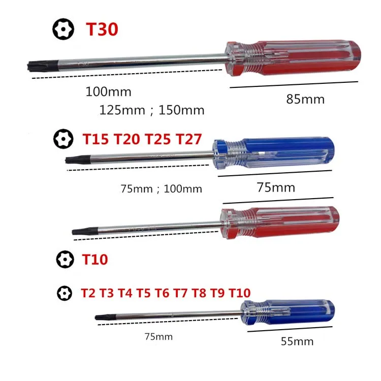 Premium T5 T6 T7 T8 T9 T10 T15 T20 T25 T27 T30 Magnetic Tip Star Security Transparent Handle Torx Screwdriver