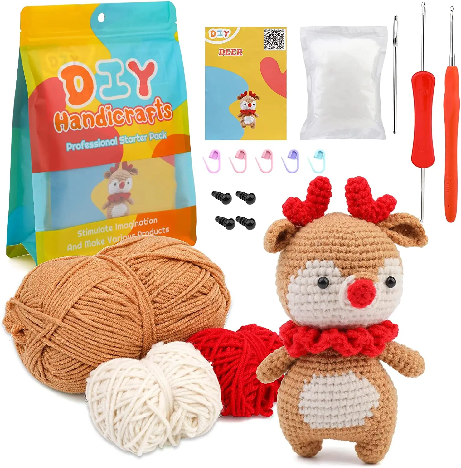 Acrylic yarn knitting doll DIY set with crochet hooks and fillings for new starter DIY crochet beginner set for women