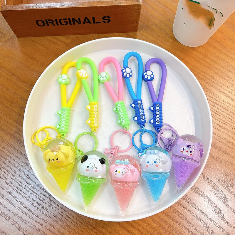 Small Gift Cute Backpack Pendant Quicksand Bottle Ice Cream Keyring Creative Cat Kuromi Melody Cinnamoroll Liquid Keychain