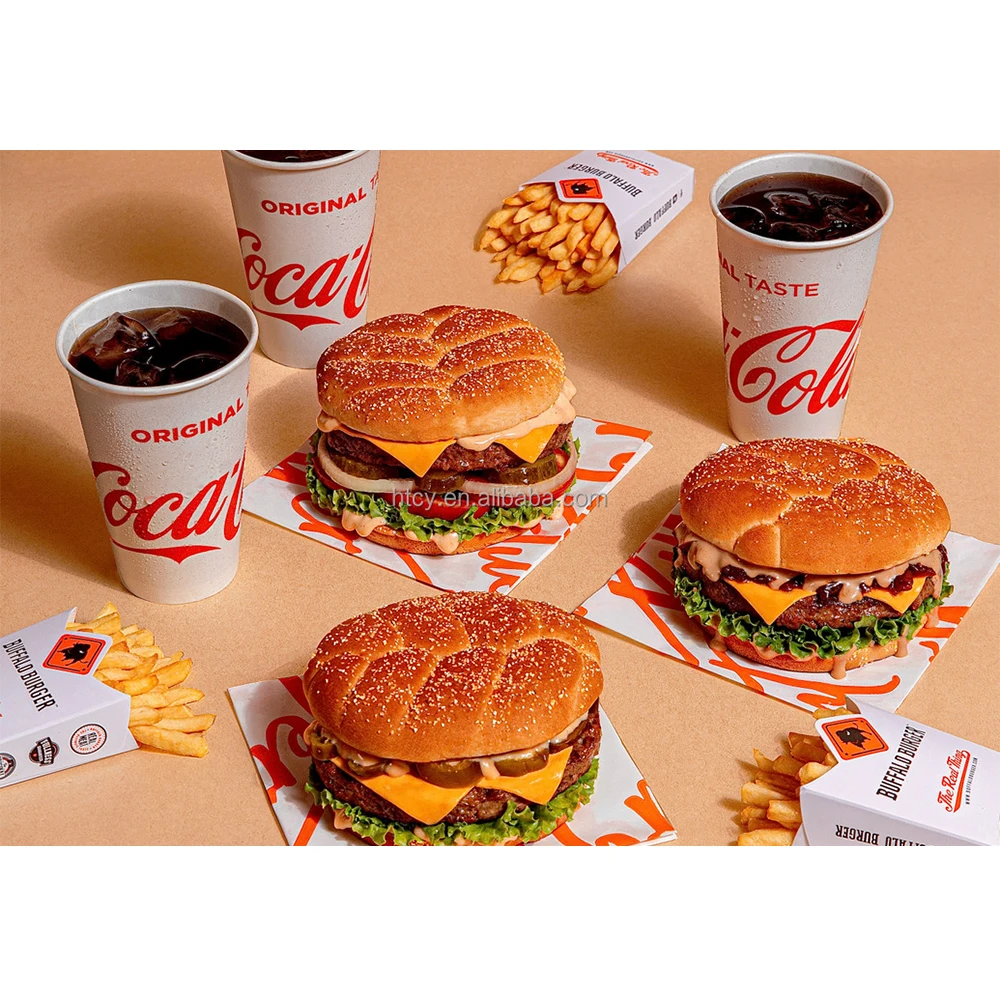 Burger Boxes Recyclable Food Grade Custom Snack Spaghetti Chicken Wing Hamburger Pizza Burger Boxes